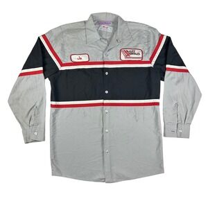 Vintage Red Kap Valley Rentals Work Shirt Mens Medium Grey Black Red Patch Jo